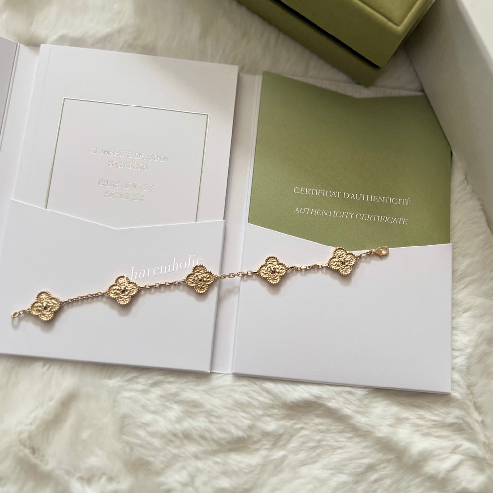 RARE💛 Van cleef arpels VCA 2024 Vintage 18K Yellow Gold 5 Motif Hammer Bracelet - Picture 4 of 7